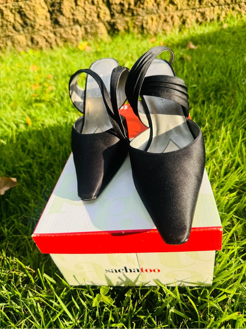 Sacha Too Black Satin Strappy Pointed Toe Heels Size 8 Y2K Evening Shoes
